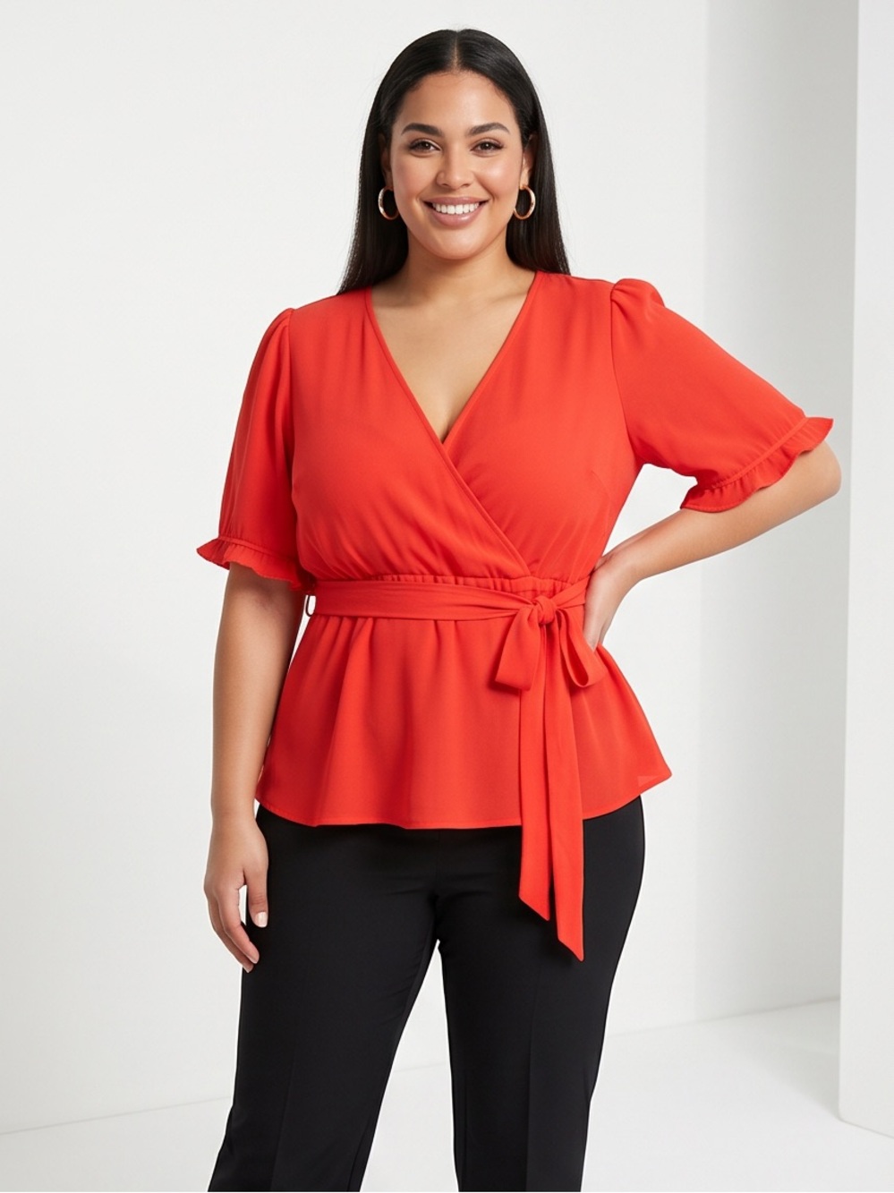 TORRID Vibrant Orange front tie short sleeve Peplum Top plus size 4x